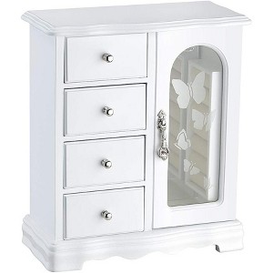Solid Wood Jewelry Box with 4 Drawers, Built-in Necklace Carousel and Large Mirror, White Organizer - 1 of 4