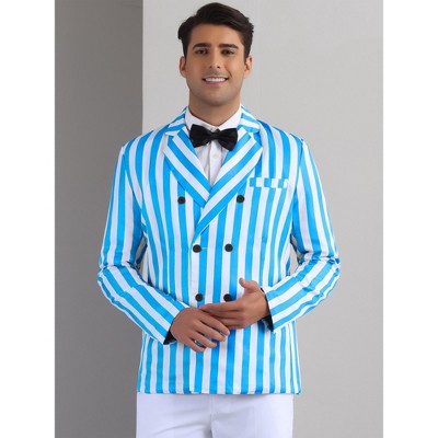 Мужские пиджаки INSPIRE CHIC Men's Peak Lapel Double-Breasted Business Stripe Blazers Blue White X Large — фото 2