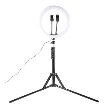 Vivitar 12" Professional White LED Ring Light Kit with Mini Lavalier Microphone, Dual Gooseneck Phone Mounts 63" Light Stand