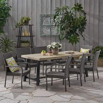 Jefferson 9pc Outdoor Dining Set - Acacia Wood & All-Weather Wicker - Christopher Knight Home