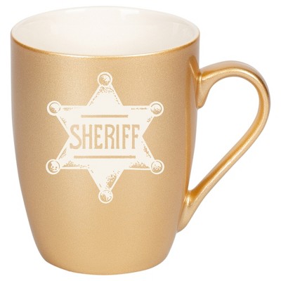 100 North Star Badge 10 Ounce Vegas Gold Metallic Finish, Comfortably Fits Your Hands, New Bone China Coffee Tea Cup Mug, Sheriff
