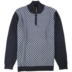 Tasso Elba Mens Patterned Quarter Zip Knit Sweater, Blue, Medium - 1 of 1
