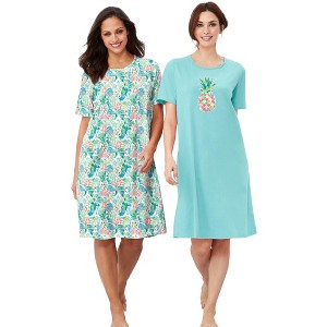 Dreams & Co. Women's Plus Size 2-Pack Short-Sleeve Sleepshirt - 1 of 4