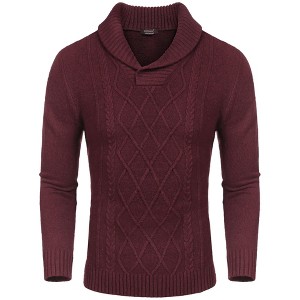COOFANDY Men's Shawl Collar Sweaters V-Neck Relaxed Fit Cable Pullovers - 1 of 4