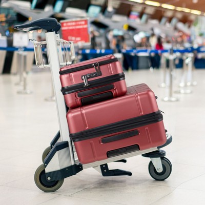 Karl Home Carry on ABS&PC 20 Inch Luggage with Front Compartment Double Spinner Wheels TSA LockBlue Red