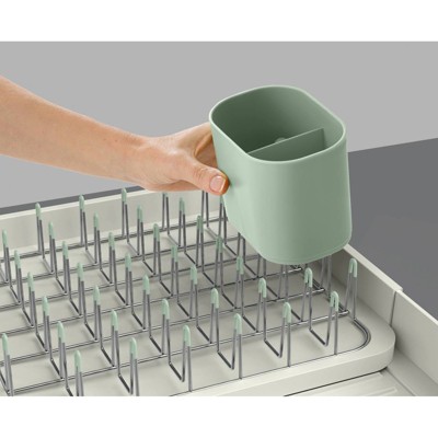 Beige Steel Foldable Dish Rack with Utensil Cup