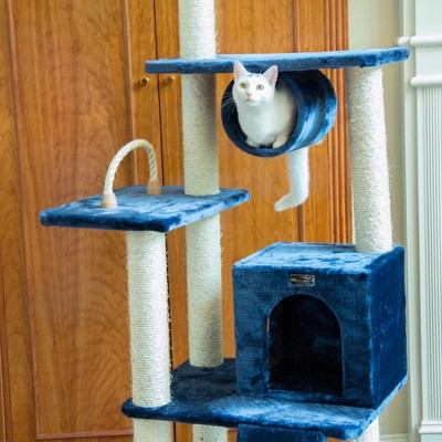 Navy Blue Sisal and Faux Fur Multi-Level Cat Tree Tower