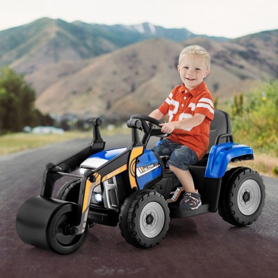 Infans Kids Ride On Road Roller 12V Electric Tractor Remote w/ Music & LED Light Blue