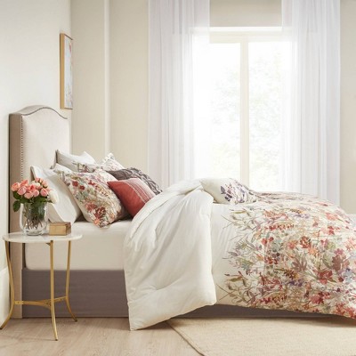 Mariana King Red Cotton 7-Piece Floral Comforter Set