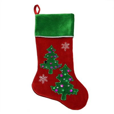 Northlight 20" Red Velveteen Sequined Christmas Tree Stocking with Green Cuff