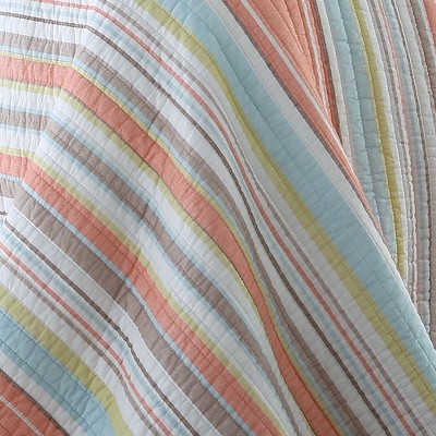 Brighton Coral Twin Cotton Quilt Set with Striped Coastal Design