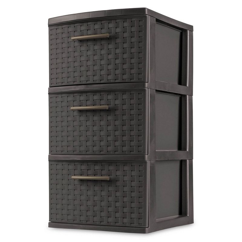 Sterilite 3 Drawer Wicker Weave Decorative Storage Organization Container Cabinet Tower with Driftwood Handles, Espresso (8 Pack), 2 of 6