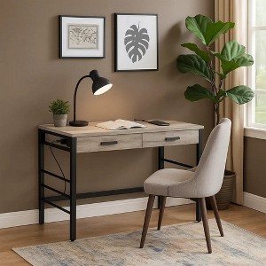 Royal Hampton Built-in USB Port Writing Desk, Light Weathered Oak and Black - 1 of 4