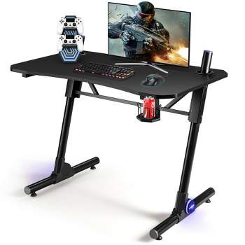Costway Gaming Computer Desk Height Adjustable w/ LED Light & Gaming Handle Rack
