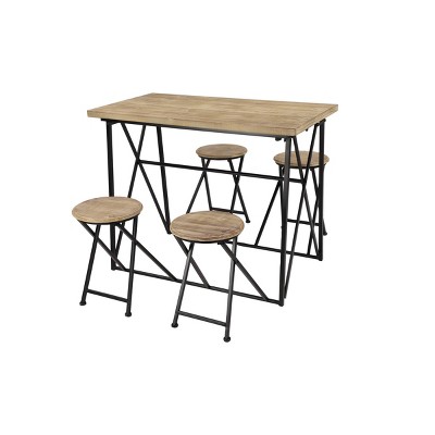 Dining Table Set with Retractable Nesting Stools Light Brown - Olivia & May