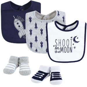 Yoga Sprout Baby Boy Cotton Bibs and Socks, Moon, One Size - 1 of 4