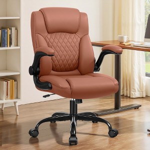 KERDOM Leather Office Chair, Big and Tall Office Chair 400LBS Wide Seat, Brown - 1 of 4