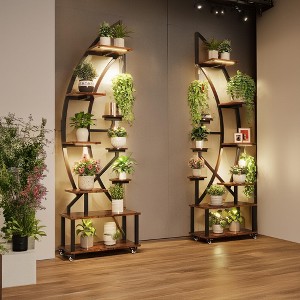Plant Stand Indoor With Grow Lights - 6 Tiered Metal Plant Shelf With Wheels, Large 64" Tall Half Moon Plant Shelf - 1 of 4