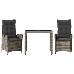 vidaXL Patio Dining Set with Cushions Outdoor Garden Furniture Poly Rattan - 35.4" Table Length Gray 2 Items - 1 of 4