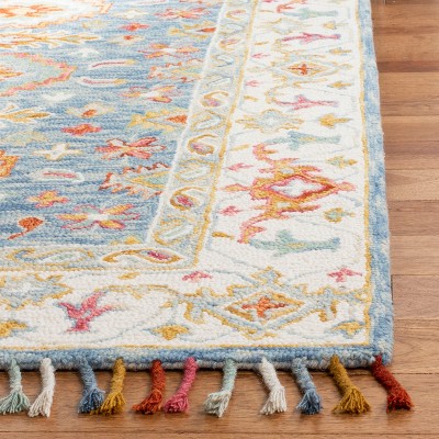Blue Floral Handmade Tufted Wool 4' x 6' Area Rug