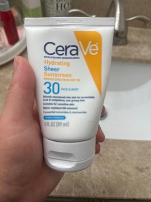 Cerave Hydrating Sheer Sunscreen Lotion For Face And Body - Spf 30 - 3 ...