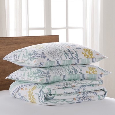 Full Blue Cotton Reversible Quilt Set with Shams