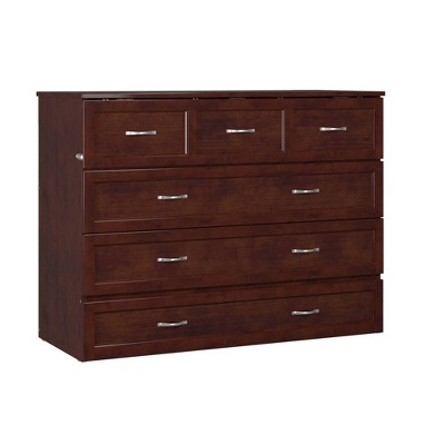 Walnut Full Murphy Bed Chest with Storage Drawer