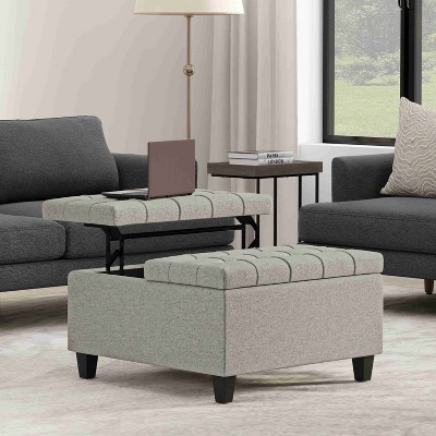 CAVINAS Square Storage Ottoman Bench,Storage Ottoman with Lift Lids and Stitched Tuft Design for Living Room,Bedroom