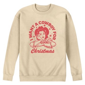 Men's - Instant Message - I Want A Cowboy For Christmas Graphic Fleece Sweatshirt - 1 of 4