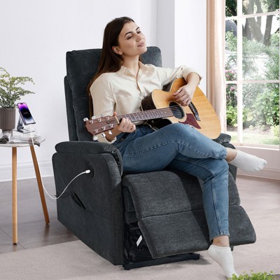 Aukfa Electric Power Recliner Chair, Breathable Fabric Reclining Chair with USB Ports, Bedroom Living Room