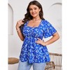 Garvee Women Plus Size Sweetheart Neck Tunic Tops Floral Short Sleeves Pleated Peplum Babydoll Casual Blouse T shirts - 2 of 4