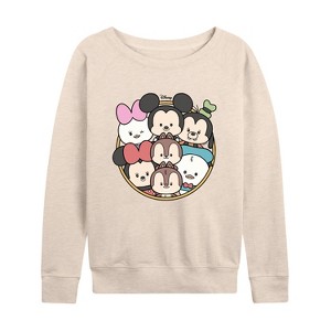Women's - Disney - Mickey Friends Group Lightweight French Terry Wide Neck Long Sleeve Shirt - 1 of 4