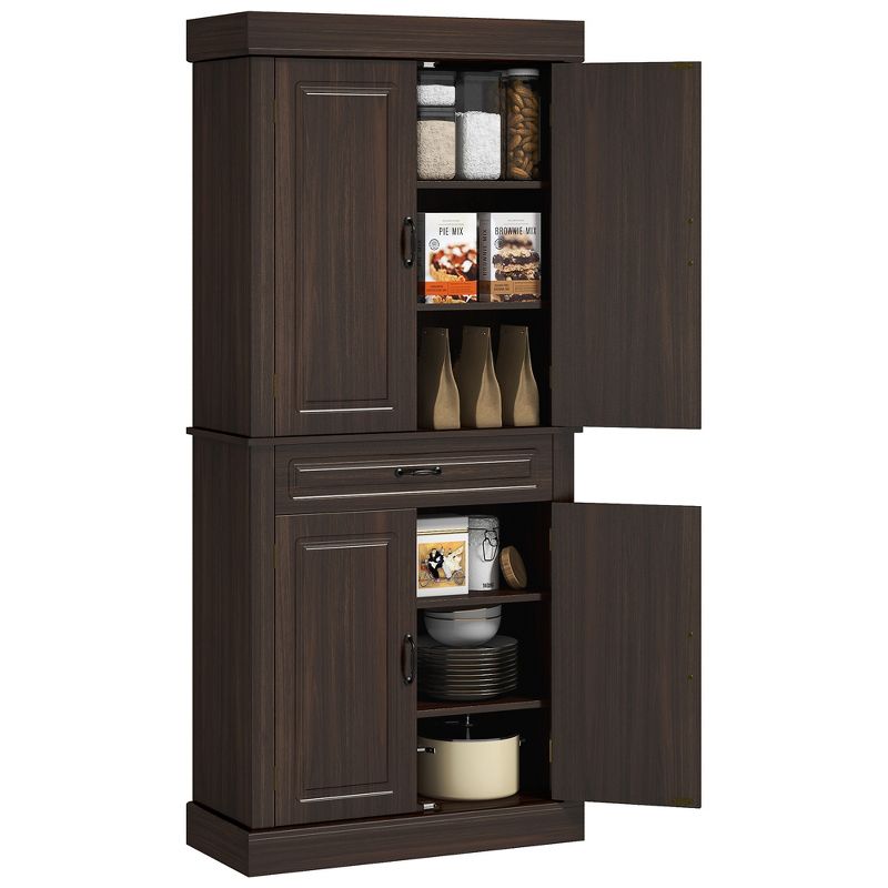 HOMCOM 71" Freestanding Kitchen Pantry with 4 Doors, and 2 Large Cabinets, Tall Storage Cabinet with Wide Drawer for Kitchen Dining Room, 1 of 7
