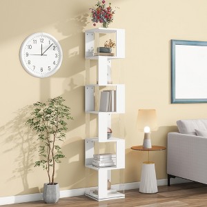 5/6 Tier Rotating Bookshelf, 360°Revolving Bookcase with Acrylic Plate, Floor Standing Display Rack, Bookshelf Organizer for Bedroom Living Room - 1 of 4