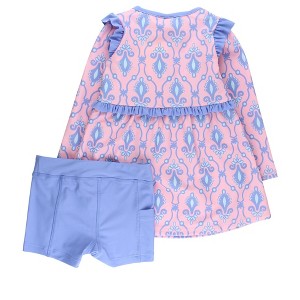RuffleButts Girls UPF50+ Active Long Sleeve Zip Flutter Dress & Bike Short Set - Pink Fairytale Jewels, 8 - 1 of 2