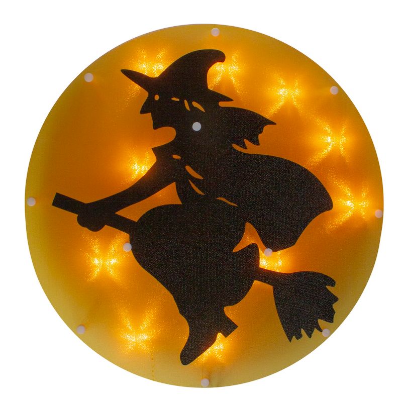 Northlight 13.75" Lighted Witch on Broomstick Halloween Window Silhouette, 1 of 5