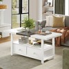 WOWLIVE Farmhouse Wood Coffee Table, Small Cocktail Table with 2 Drawers - 2 of 4