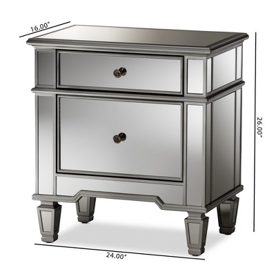 Sussie Hollywood Glam Mirrored 2-Drawer Nightstand with Bronze Hardware