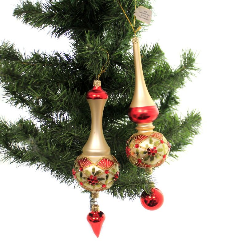 Christina's World 11.0 Inch Set Of 2 Holly Diamonds Christmas Drop Leaves Tree Ornaments, 3 of 5