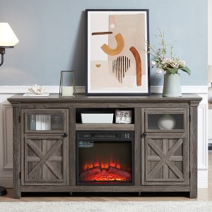 60" Modern Farmhouse TV Media Stand with 2 Doors Cabinet and 18" Electric Fireplace Insert, Large Barn-Style Entertainment Console for Living Room - 1 of 4