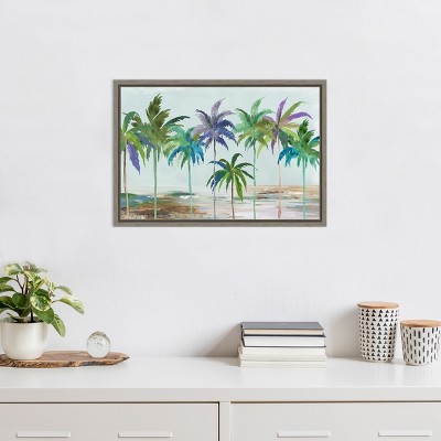 Tropical Dream Palms Landscape Canvas Print with Gray Frame