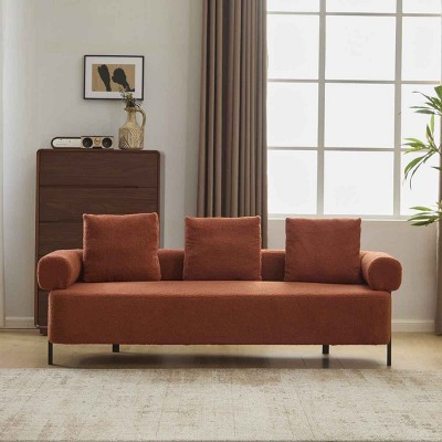 78 Inch Modern Sofa for Living Room, 3-Seater Boucle Couch with Rolled Armrests and Pillows, Upholstered Sofa with Metal Legs-Coolbibila