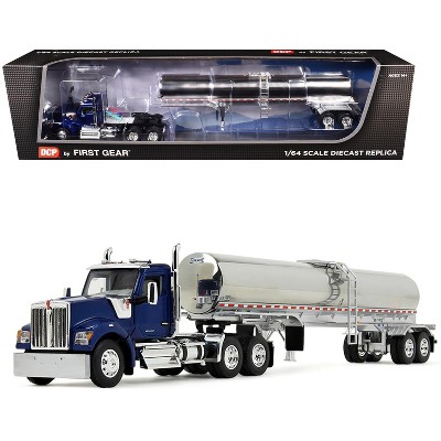 Kenworth W990 Day Cab with Walker Food Grade Tank Trailer Viper Blue 1/64 Diecast Model made by DCP/First Gear