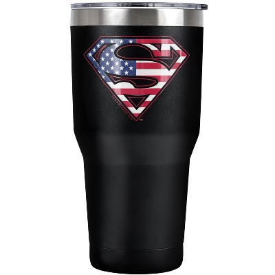 Superman Usa American Flag Shield Logo Steel Tumbler 30oz Coffee Travel Mug