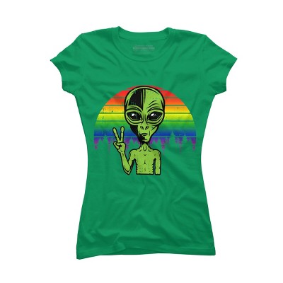 Adult Design By Humans Alien Peace Pride Retro Stripes By Tomoken T-Shirt