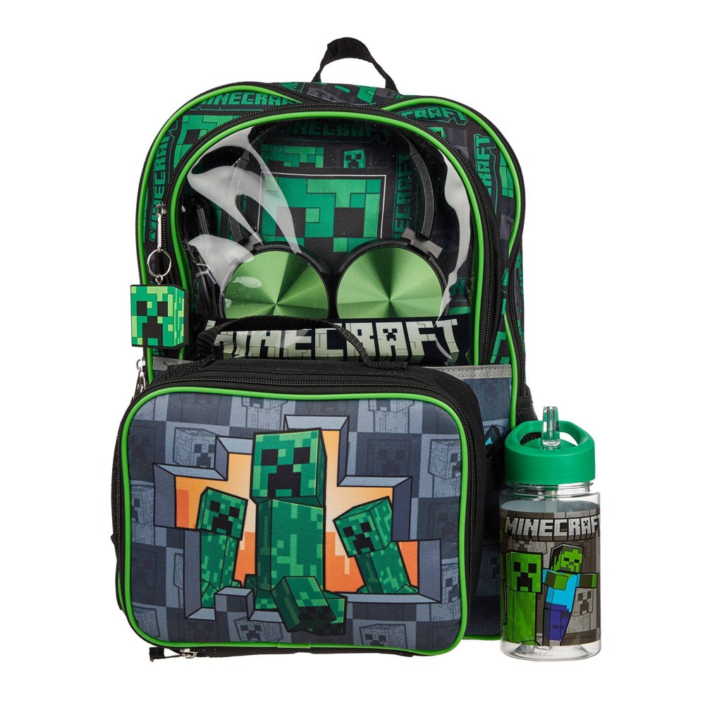 Minecraft Kids 5pc 16 Backpack Set with Headphones and Lunch Bag