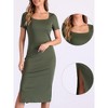 INSPIRE CHIC Women's Square Collar Ribbed Knit Short Sleeve Slit Bodycon Midi Dress - 2 of 4