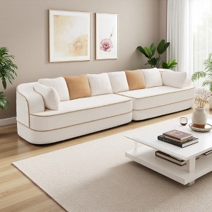 135" Teddy Fabric 4-Seat Straight Sectional Sofa, High-Density Sponge - 1 of 4