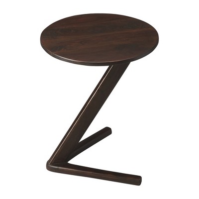 HomeRoots 20" Dark Brown Solid Wood Angled Pedestal Round End Table