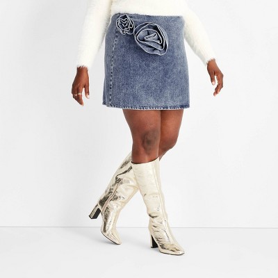 Women's Rosette Denim Mini Skirt - Future Collective Medium Wash 1X